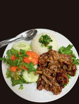 Steam Rice with Grilled Pork
