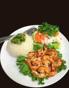 Steam Rice with Grilled Shrimp